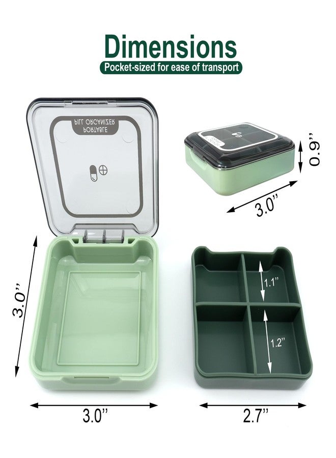Quacc Small Pill Box, Portable Travel Case Daily Pill Organizer with 4 Large Compartmensts for Medication, Vitamin, Supplement - Green - Image 2